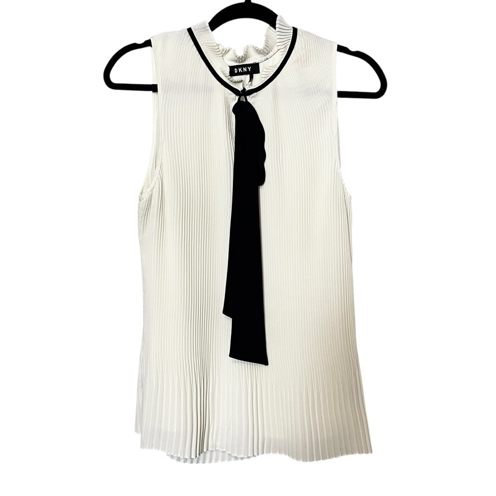 DKNY White Sleeveless Top with Black Accent